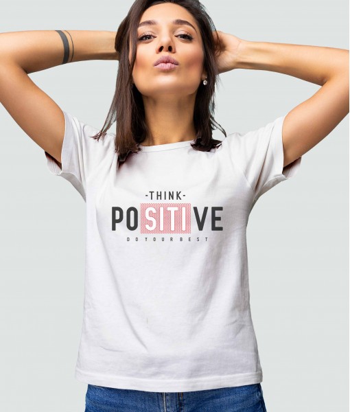 Дамска тениска с щампа Текст и надписи Think positive